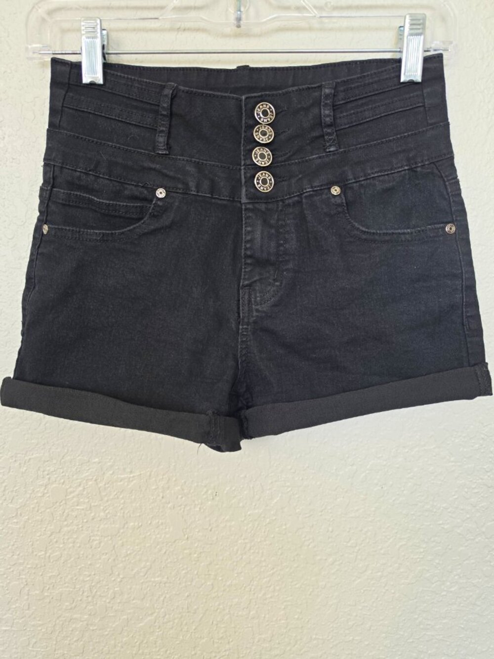 Silver Crush Women's Juniors Black High Rise Cuffed Stretch Denim Shorts 5 27 - Picture 6 of 6